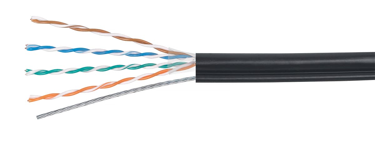 Витая пара U/UTP Cat 5e 4 пары 24 AWG solid OUTс тросом (+75 C - -40) 305м