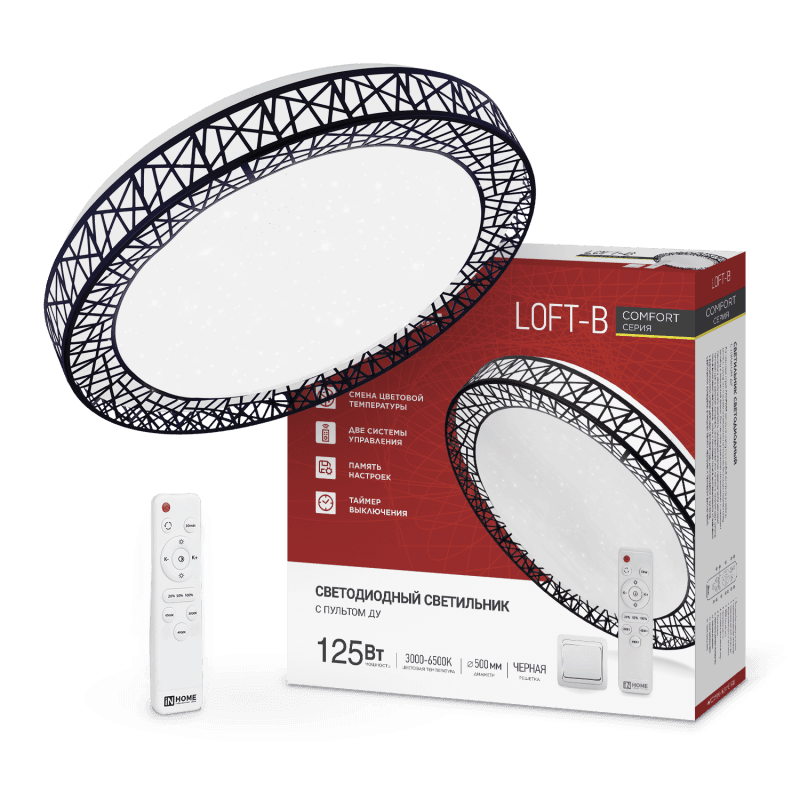 Светильник светодиодный COMFORT LOFT-B 125Вт 230В 3000-6500K 10000Лм 500x105мм с пультом ДУ IN HOME