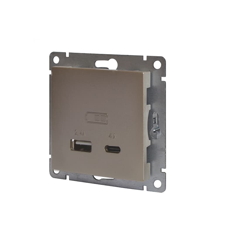 Розетка USB Афина A+С 2.4/4А, механизм  с/у, шампань (еврослот)