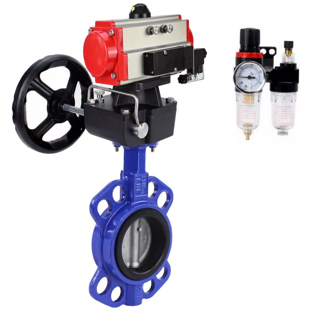 Затвор дисковый поворотный WCB-316-EPDM-2W-Fb Ду200 Ру16, корпус углеродистая сталь WCB,уплотнение EPDM, с пневмоприводом DA-130, с пневмораспределителем PND1-S2EM-52-2-T10-220VAC, ручным дублером HDM-3, БПВ APU1-10-40-V08