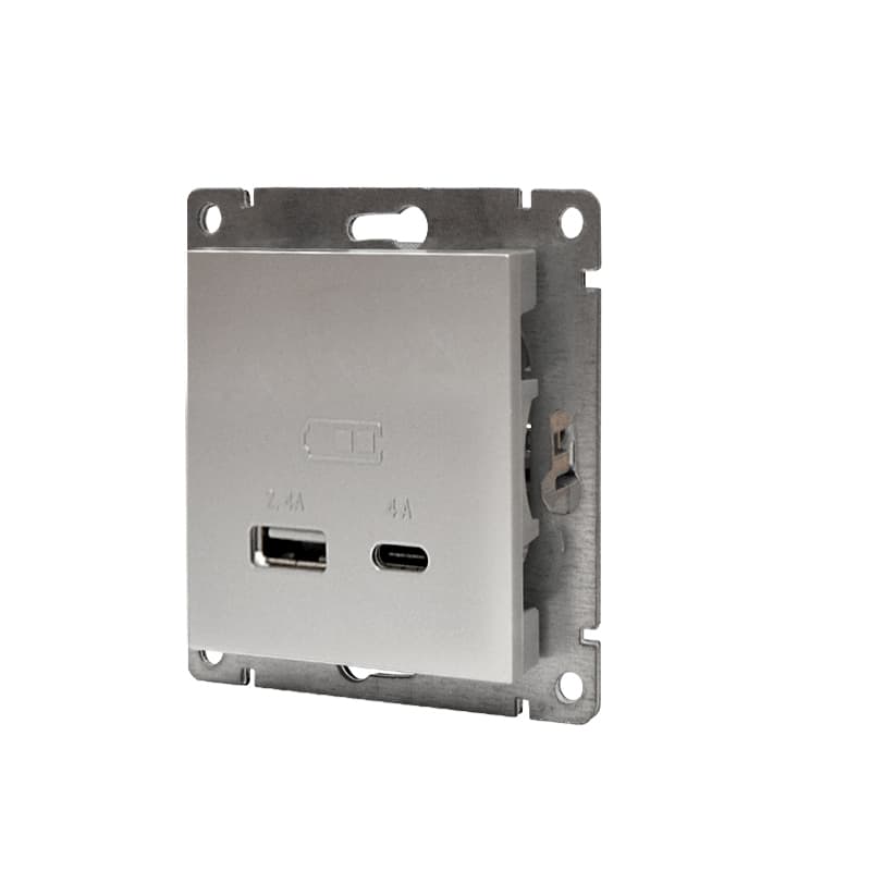 Розетка USB Афина A+С 2.4/4А, механизм  с/у, серебро (еврослот)