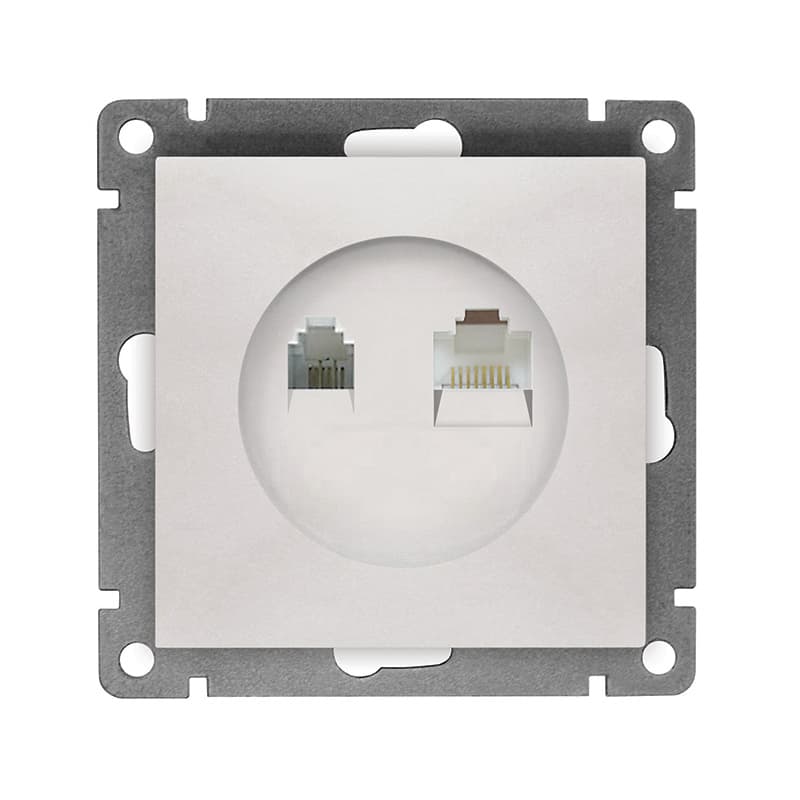 Розетка компьютерная+телефонная UNIVersal серия Афина, с/у, 1А, RJ45, RJ12, жемчуг (еврослот), механизм
