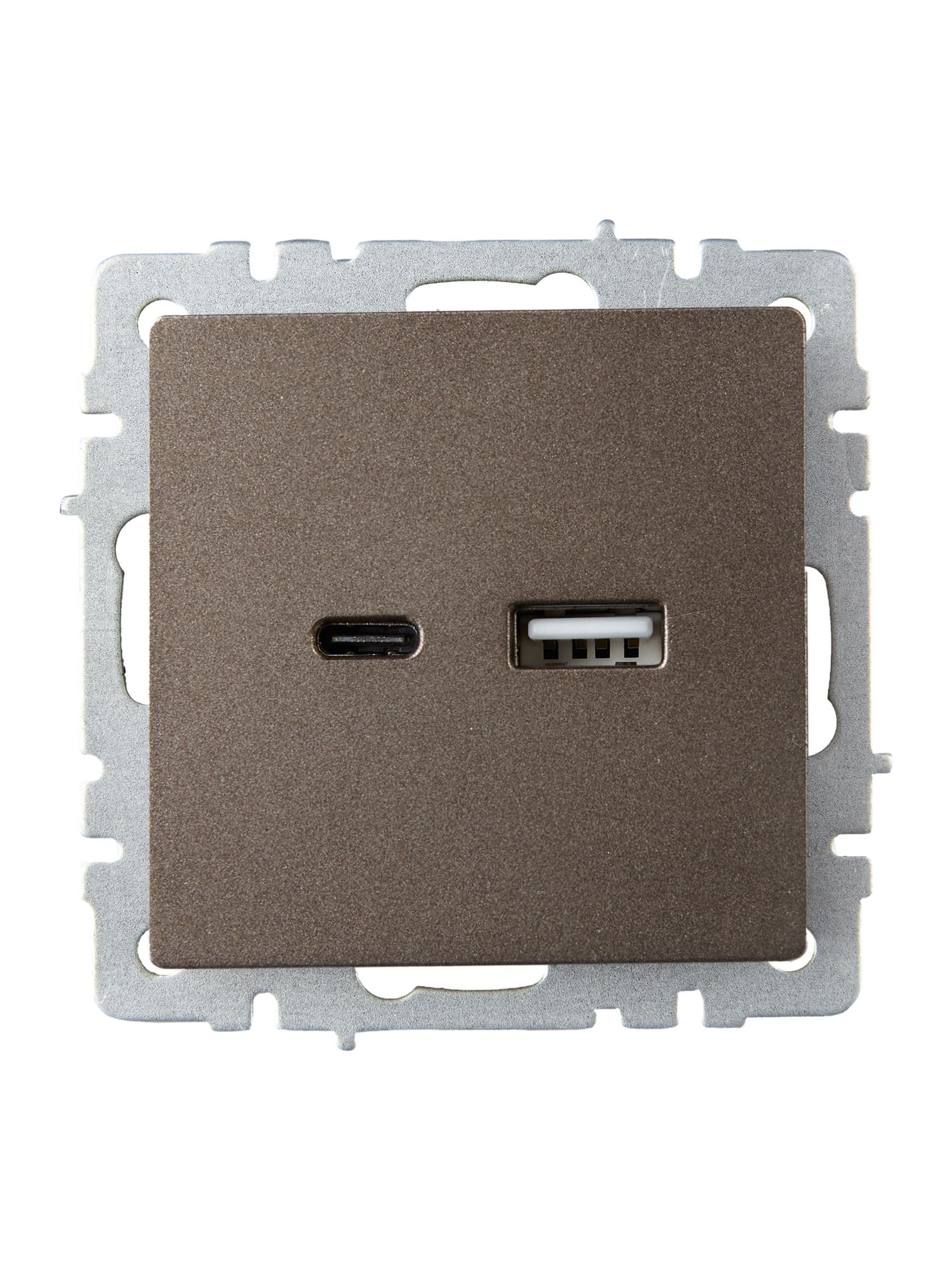 BRITE Розетка USB A+C 18Вт РЮ11-1-БрТБ темная бронза