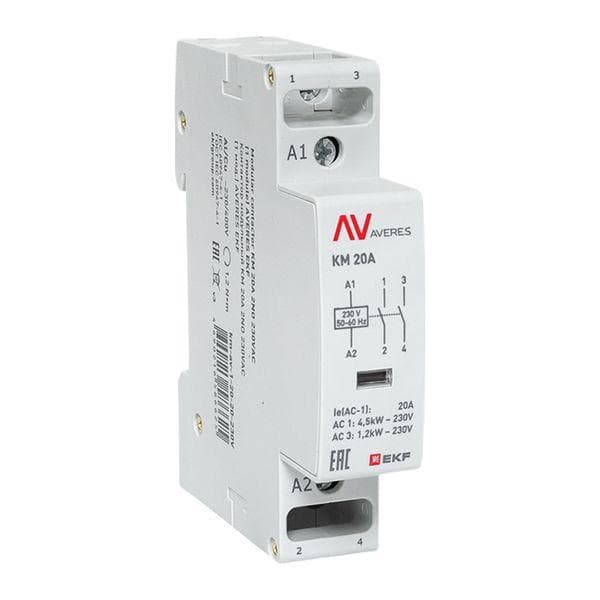 Контактор модульный КМ 20А 2NО 230VAC (1 мод.) AVERES