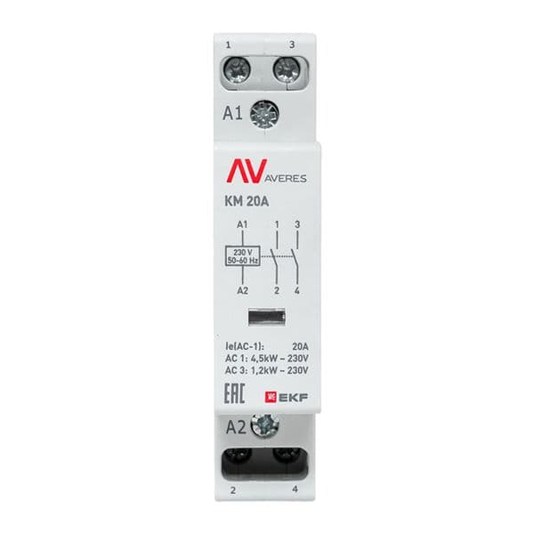 Контактор модульный КМ 20А 2NО 230VAC (1 мод.) AVERES