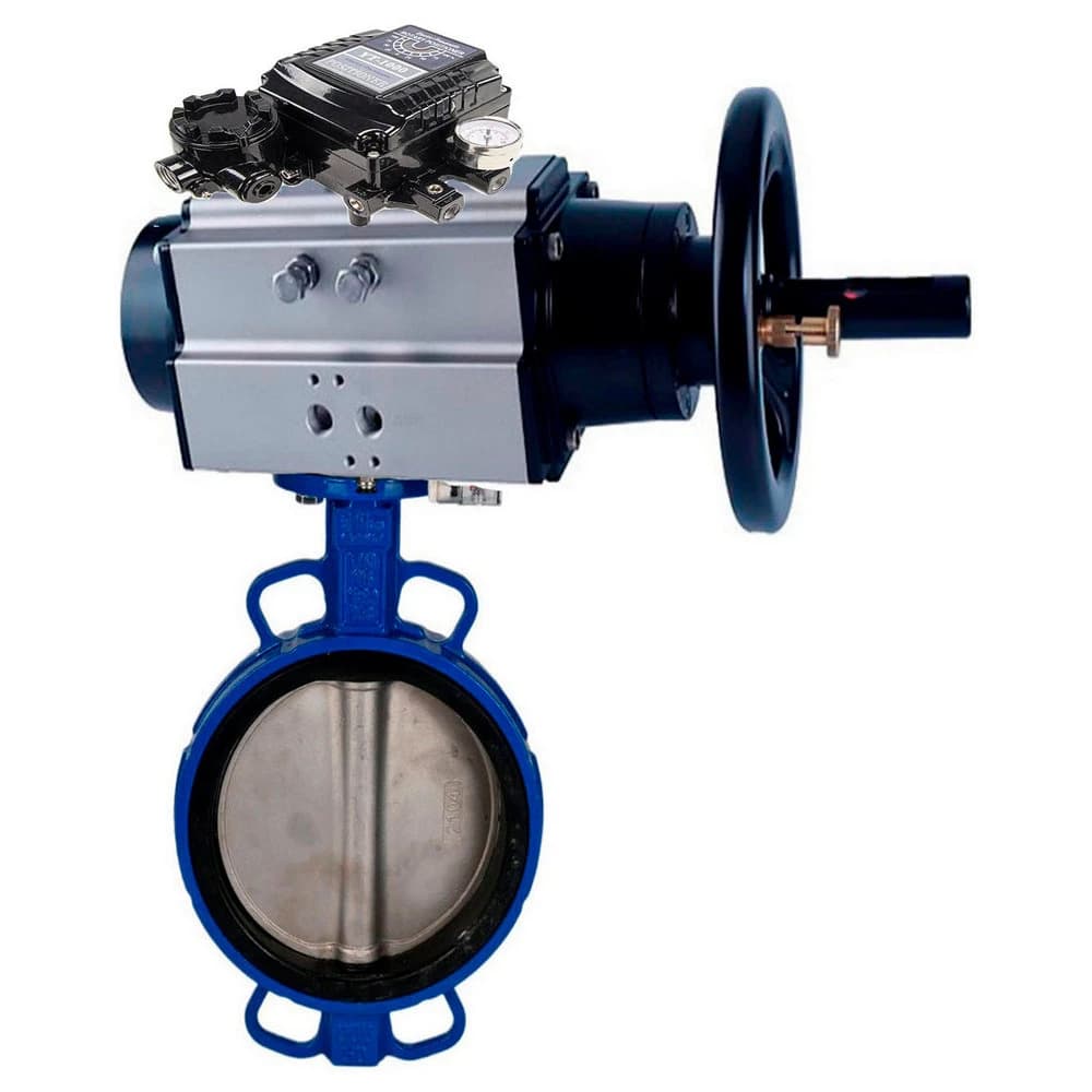 Затвор дисковый поворотный GGG50-316L-EPDM Ду150 Ру16, корпус чугун GGG50, диск нержавеющая сталь 316L, уплотнение EPDM, с пневмоприводом DA-105-1 и с электропневматическим поворотным позиционером EPRP1-NU-Fb-08 с обратной связью