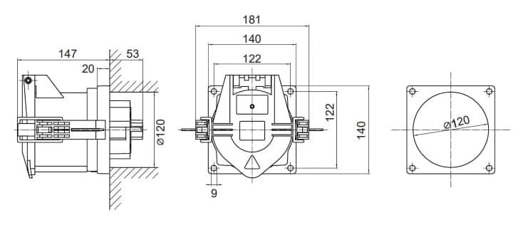 Розетка панельная PSS IP67 160A 3P+E+N 690В