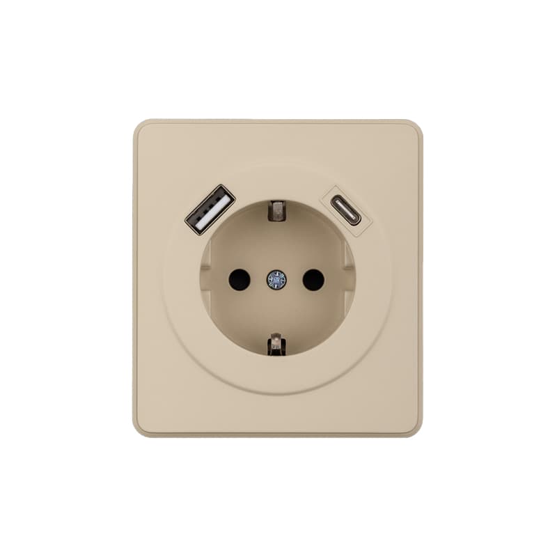 Розетка ROUND одинарная с/з скрытой установки з/ш 16А с USB A+C быстрой зарядки 5В/3А механизм шелк