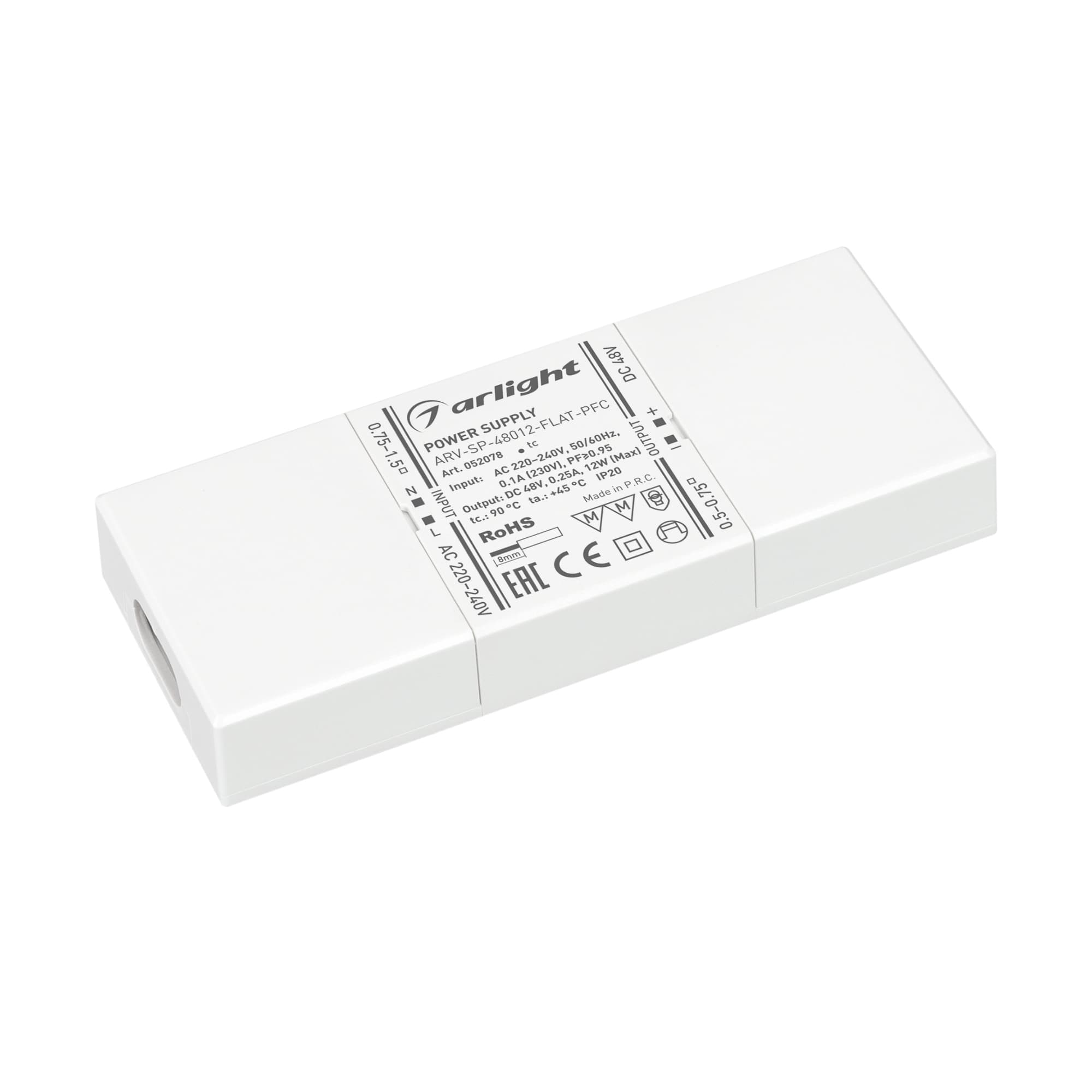 Блок питания ARV-SP-48012-FLAT-PFC (48V, 0.25A, 12W) (ARL, IP20 Пластик, 5 лет)