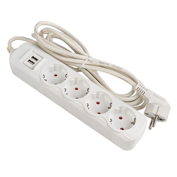 Удлинитель Эксперт 4 гнезда 3 метра 16А/3, кВт с2 USB 2,1А ПВС 3х1