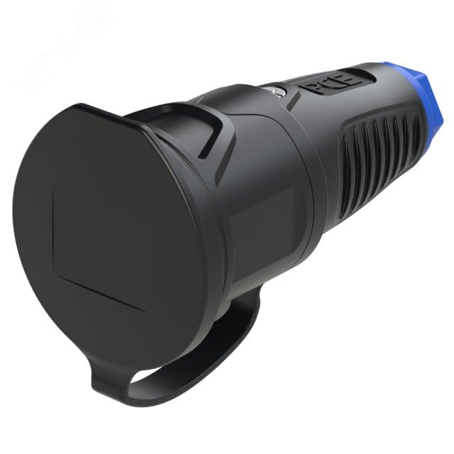 Розетка каб 16A/250V/2P+E/IP54 с черным крышкой и корпусом, маркер синий