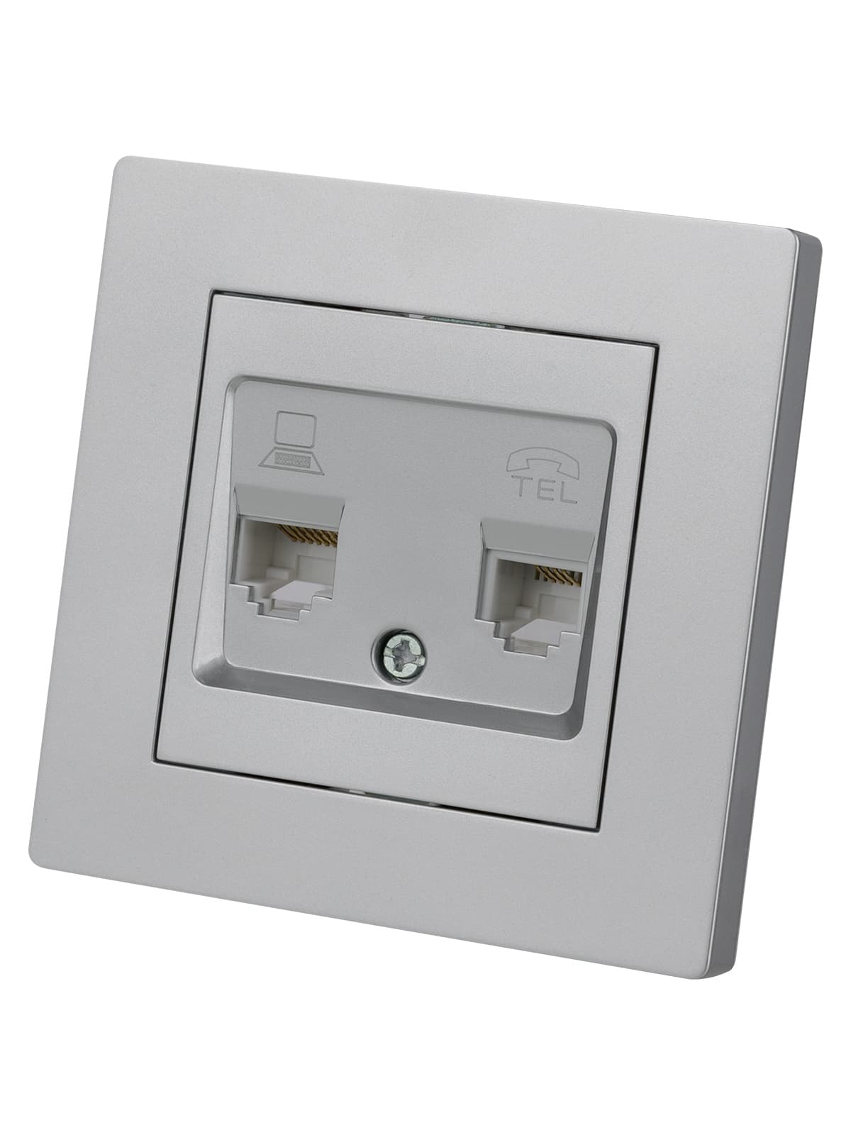"Розетка телефонная RJ11 + компьютерная RJ45 серебр. металлик ""Сенеж"" TDM"