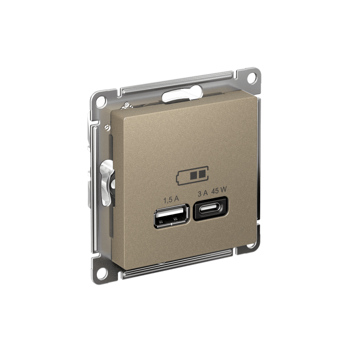 ATLASDESIGN USB РОЗЕТКА A + тип-C 45W высокоскор.заряд. QC,PD, механизм, ШАМПАНЬ