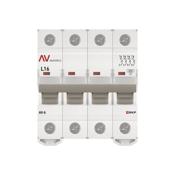 Выключатель автоматический AV-6 4P 16A (L) 6kA AVERES
