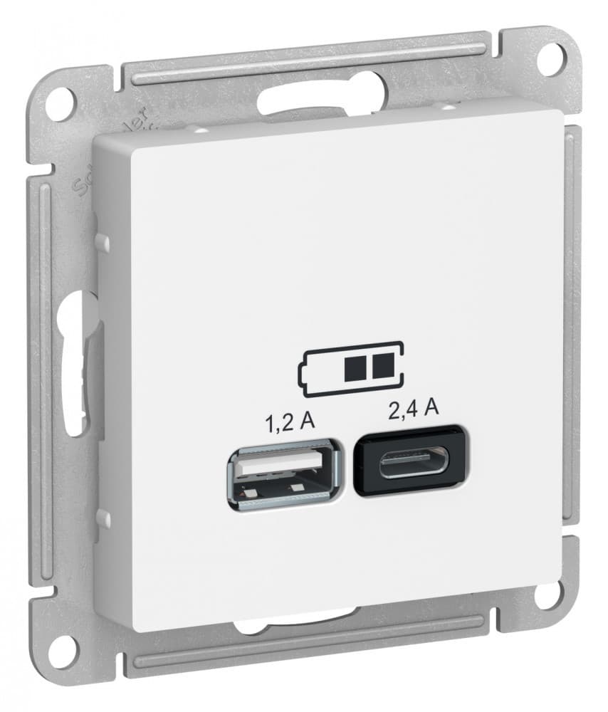 ATLASDESIGN USB РОЗЕТКА А+С, 5В/2,4 А, 2х5В/1,2 А, механизм, ЛОТОС