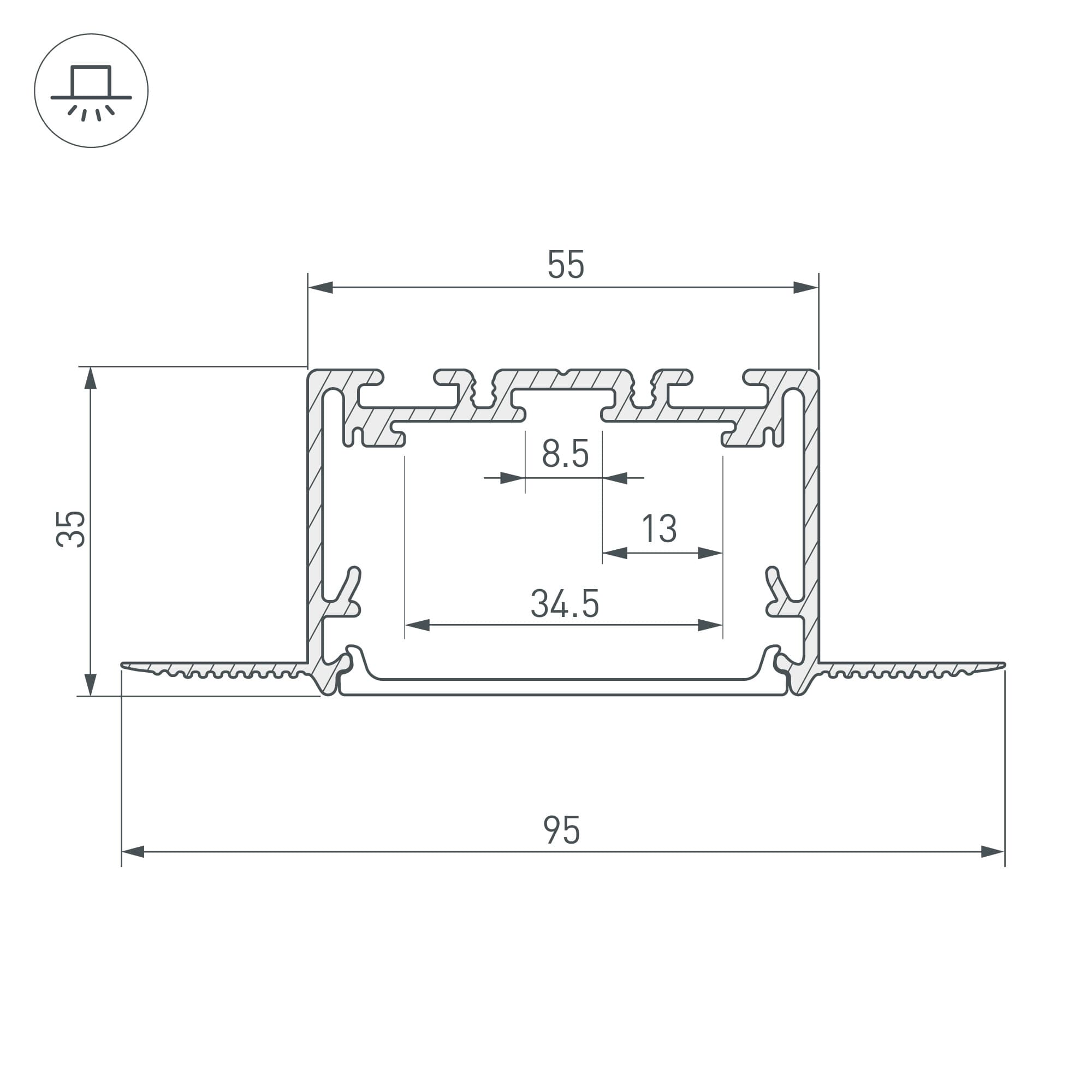 Профиль SL-LINIA55-FANTOM-2500 SEAMLESS ANOD (ARL, Алюминий)