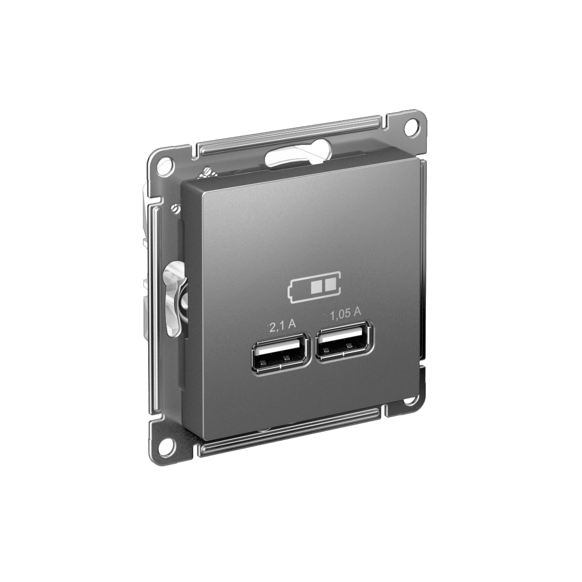 Розетка ATLASDESIGN USB 5В 1 порт x 2,1 А 2 порта х 1,05 А механизм сталь