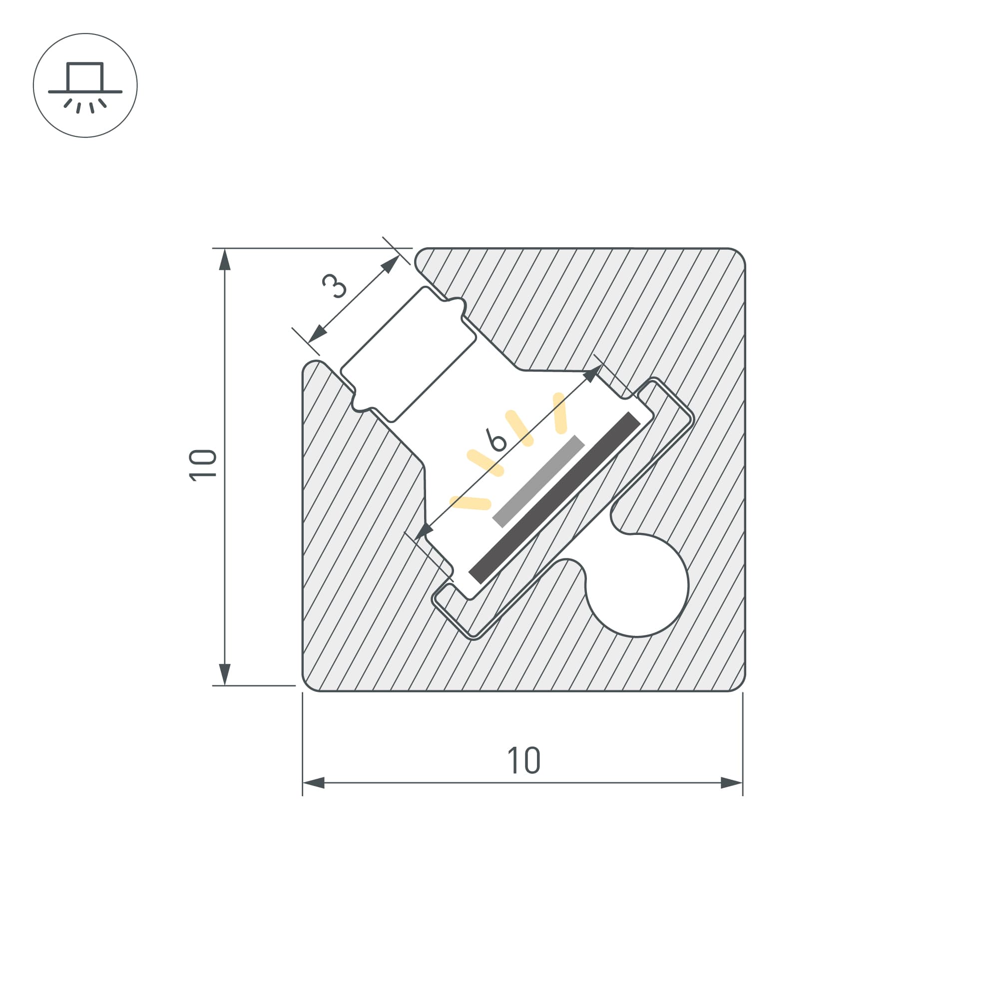 Профиль с экраном SL-KANT-H10-SQUARE-2000 IRON GREY Алюминий+пластик