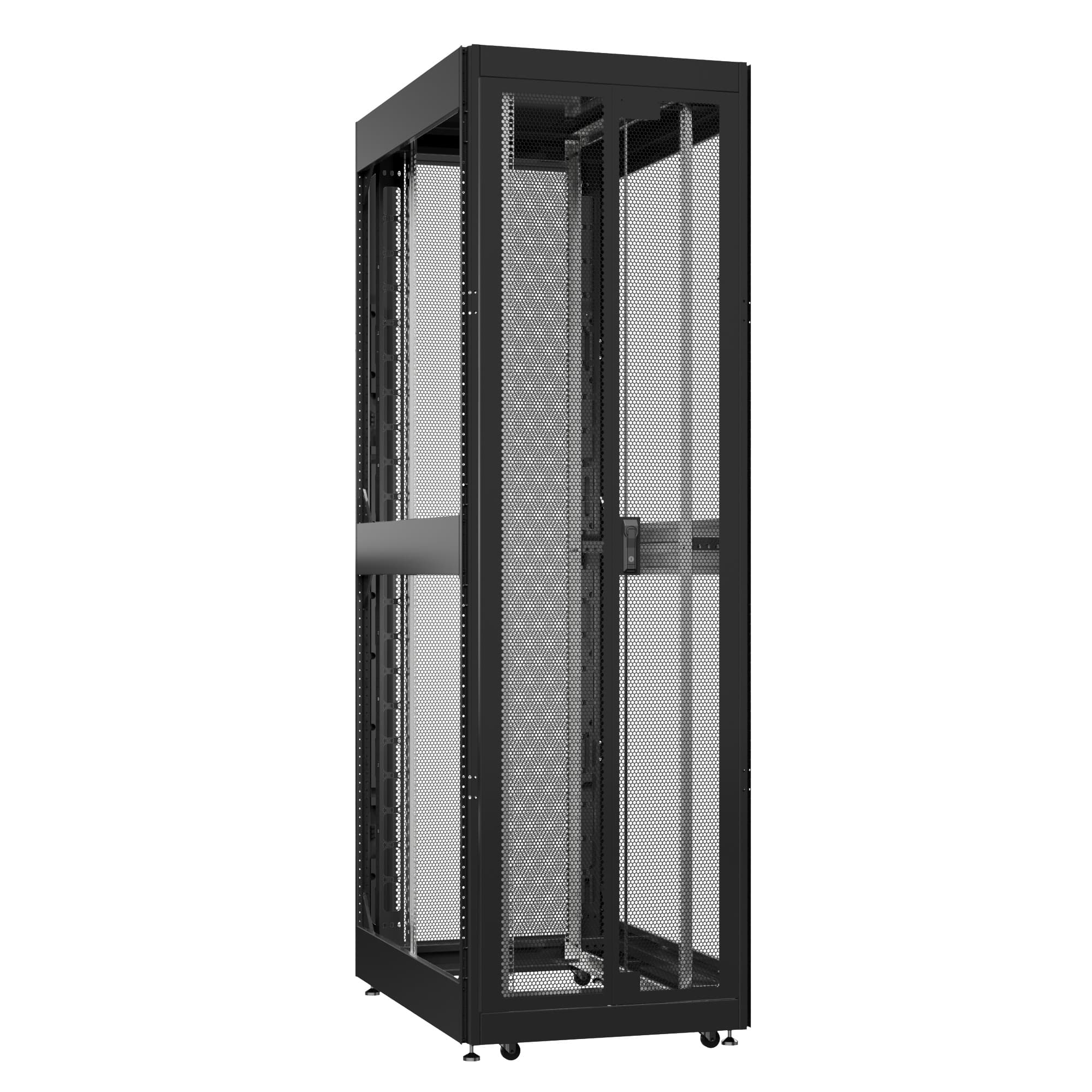 Шкаф серверный 42U 800х1200 передняя дверь: двустворчатая перфорированная IP20. задняя дверь: двустворчатая глухой металл IP51. боковые панели: без. цвет: черный RAL9005