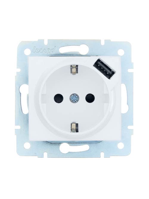 ASTI Розетка с заземлением (16 А) + USB ,механизм, белая Lezard 7081-0288-181