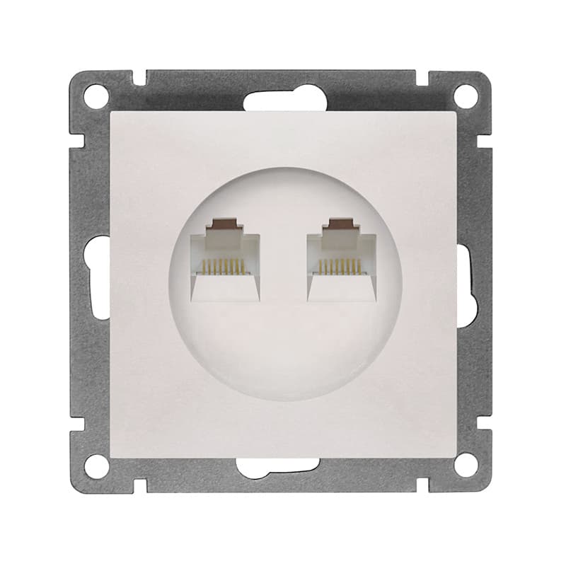 Розетка компьютерная двухместная UNIVersal серия Афина с/у, 1А, RJ45, жемчуг (еврослот), механизм
