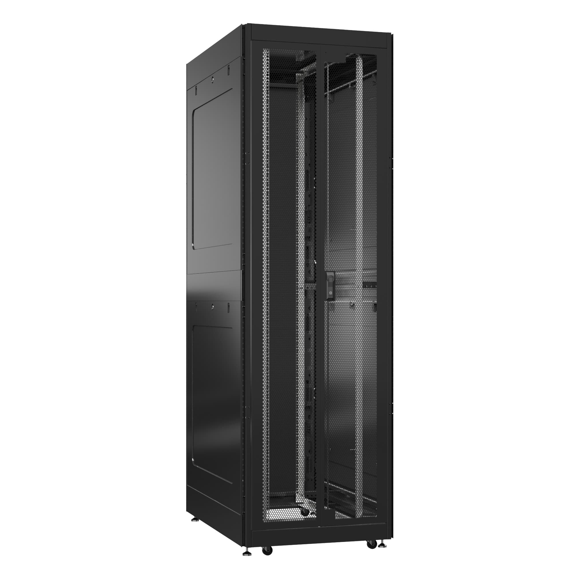 Шкаф серверный 52U 800х1200 передняя дверь: двустворчатая перфорированная IP20. задняя дверь: одностворчатая перфорированная IP20. боковые панели: глухой металл. цвет: черный RAL9005