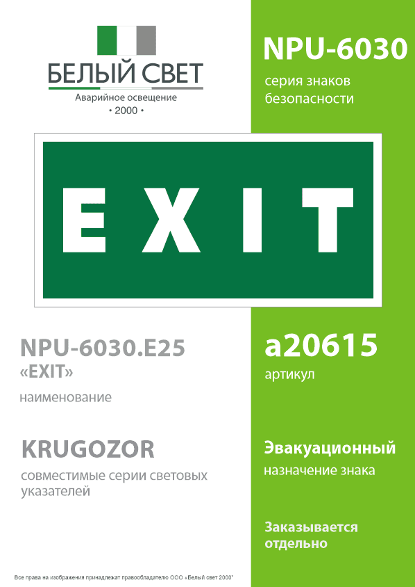 Знак безопасности NPU-6030.E25''EXIT''