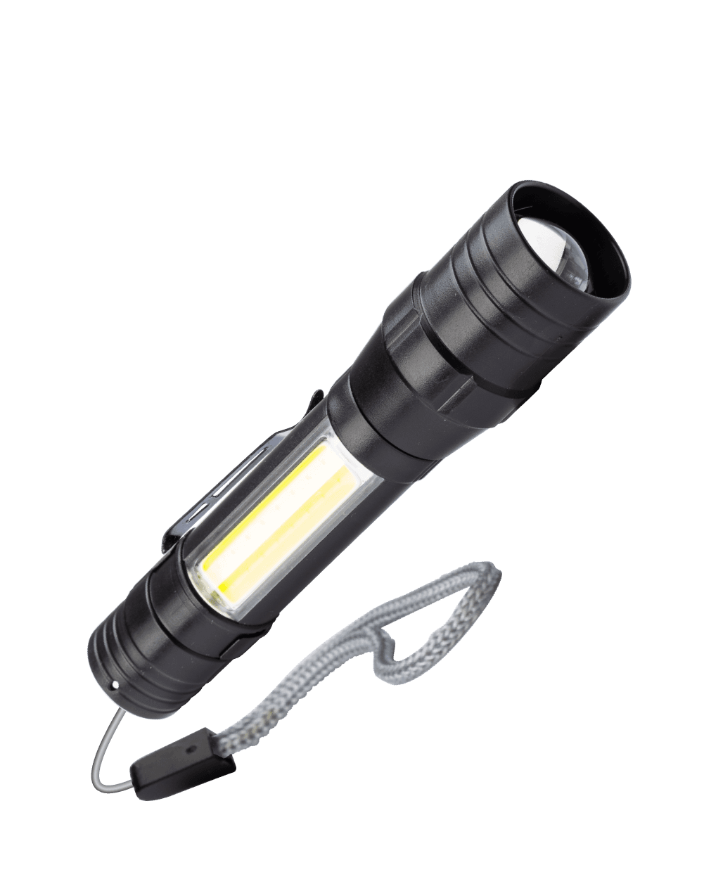 Фонарь ручной аккумуляторныйуляторный 1Вт LED+5ВтCOB линза зум Li-ion 18650 1000mAh ABS-пластик USB-шнур