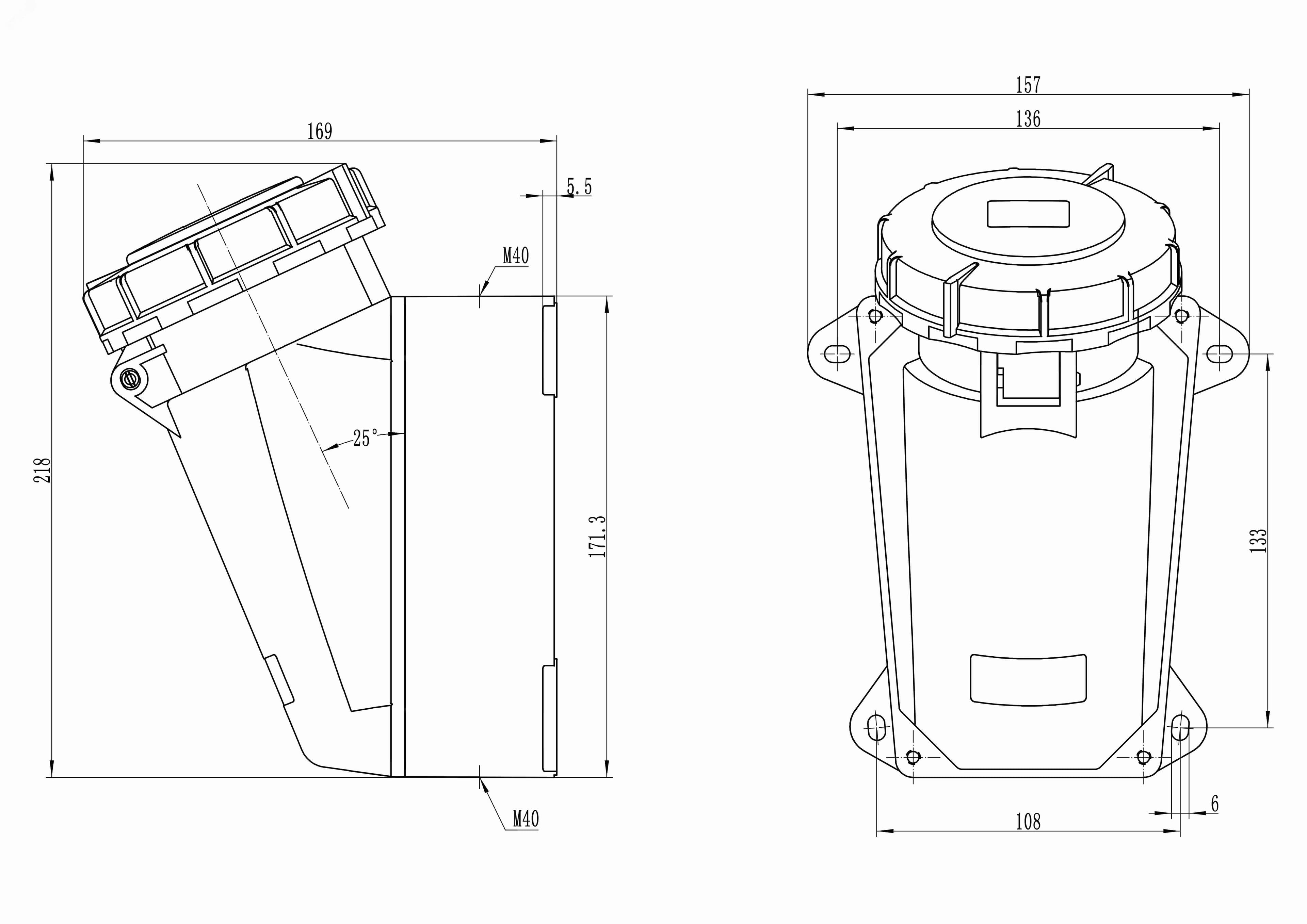 Розетка наружная IP67 63A 2P+E 230V