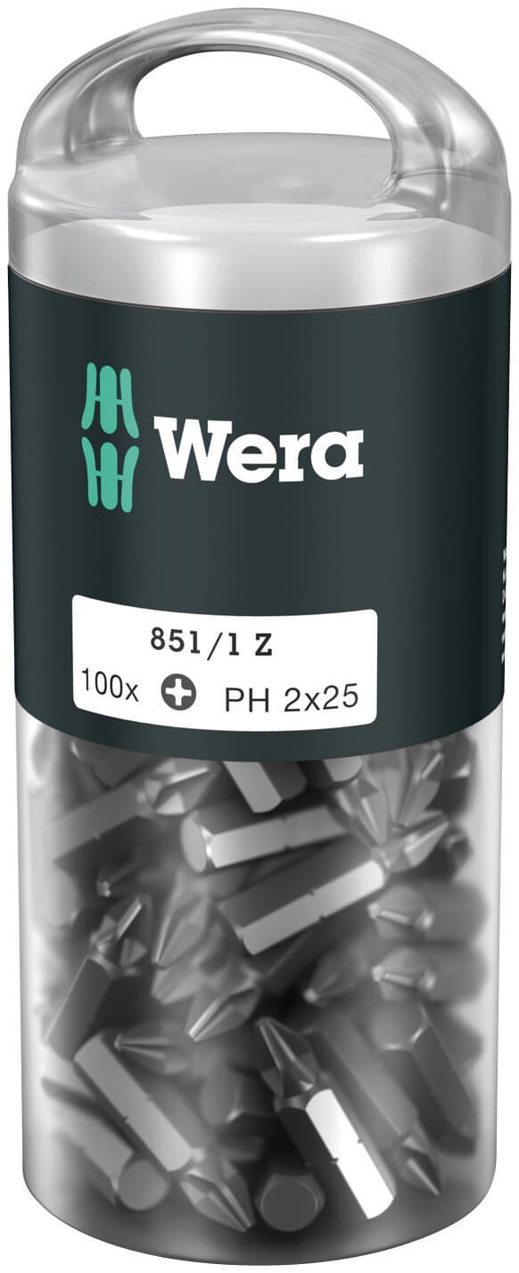 Набор бит 851/1 Z DIY 100 PH 2 вязкая твердость хвостовик 1/4 C 6.3 100 шт PH 2X25 мм с держателем-еврослот
