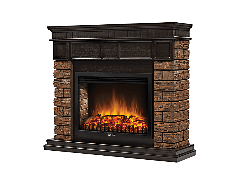 Портал для камина Bricks WOOD 30 из камня темный кирпич и шпон венге