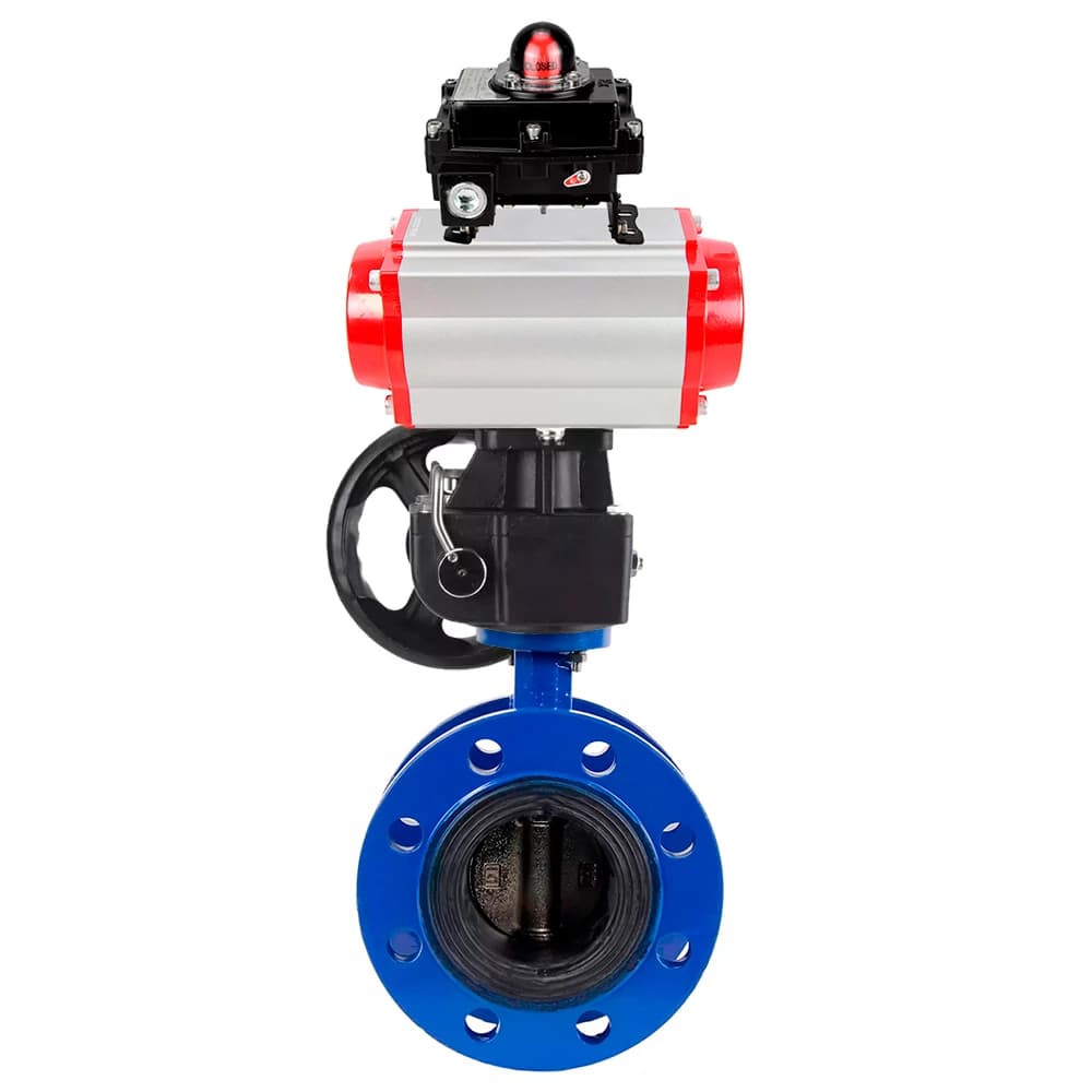 Затвор дисковый поворотный GGG40-304-EPDM-2W-F-H Ду65 Ру16 корпус чугун GGG40, диск нержавеющая сталь 304, уплотнение EPDM, с пневмоприводом DA-105, БКВ LSB-410-02ExM12-250 и ручным дублером HDM-3