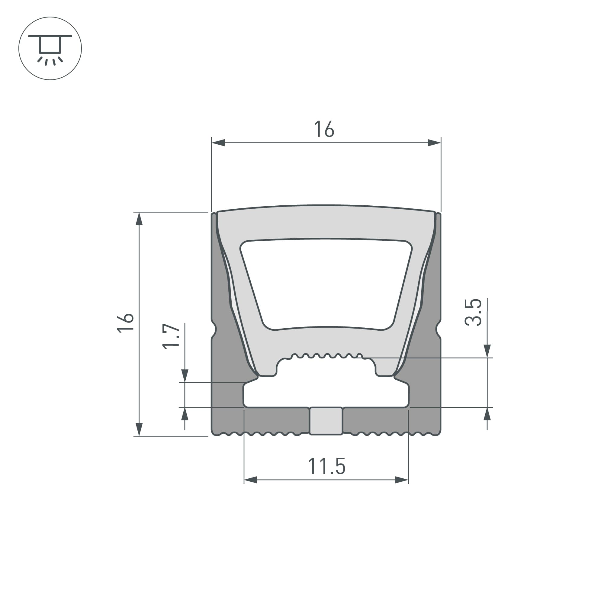 Профиль силиконовый WPH-FLEX-1616-TOP-S11-5m BLACK (Силикон)