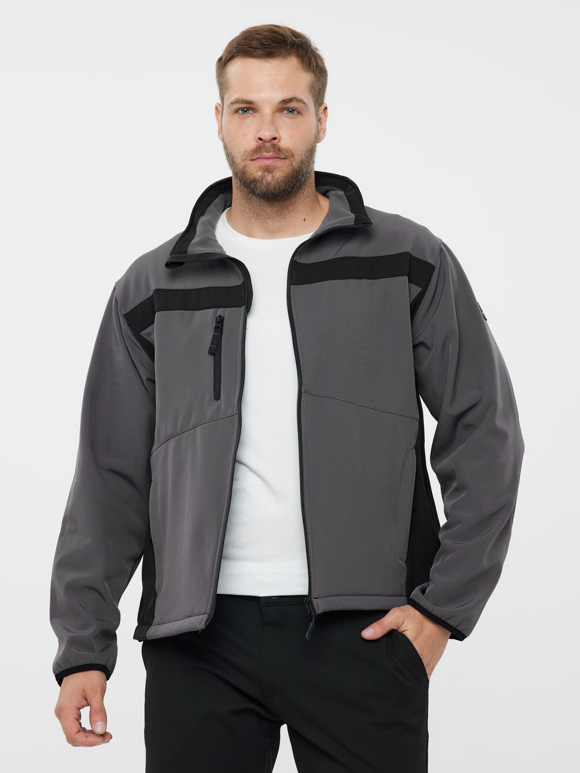Куртка демисезонная LULEA2 из материала Softshell, серо-чёрная, размер M