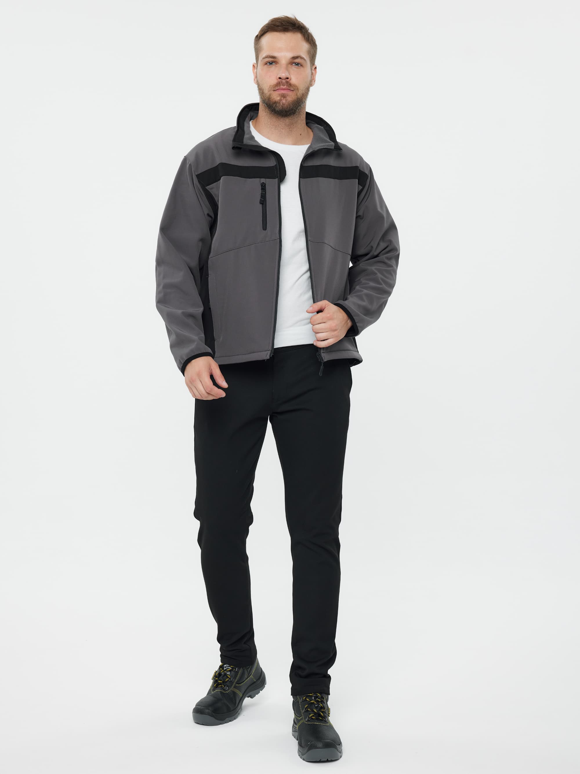 Куртка демисезонная LULEA2 из материала Softshell, серо-чёрная, размер M