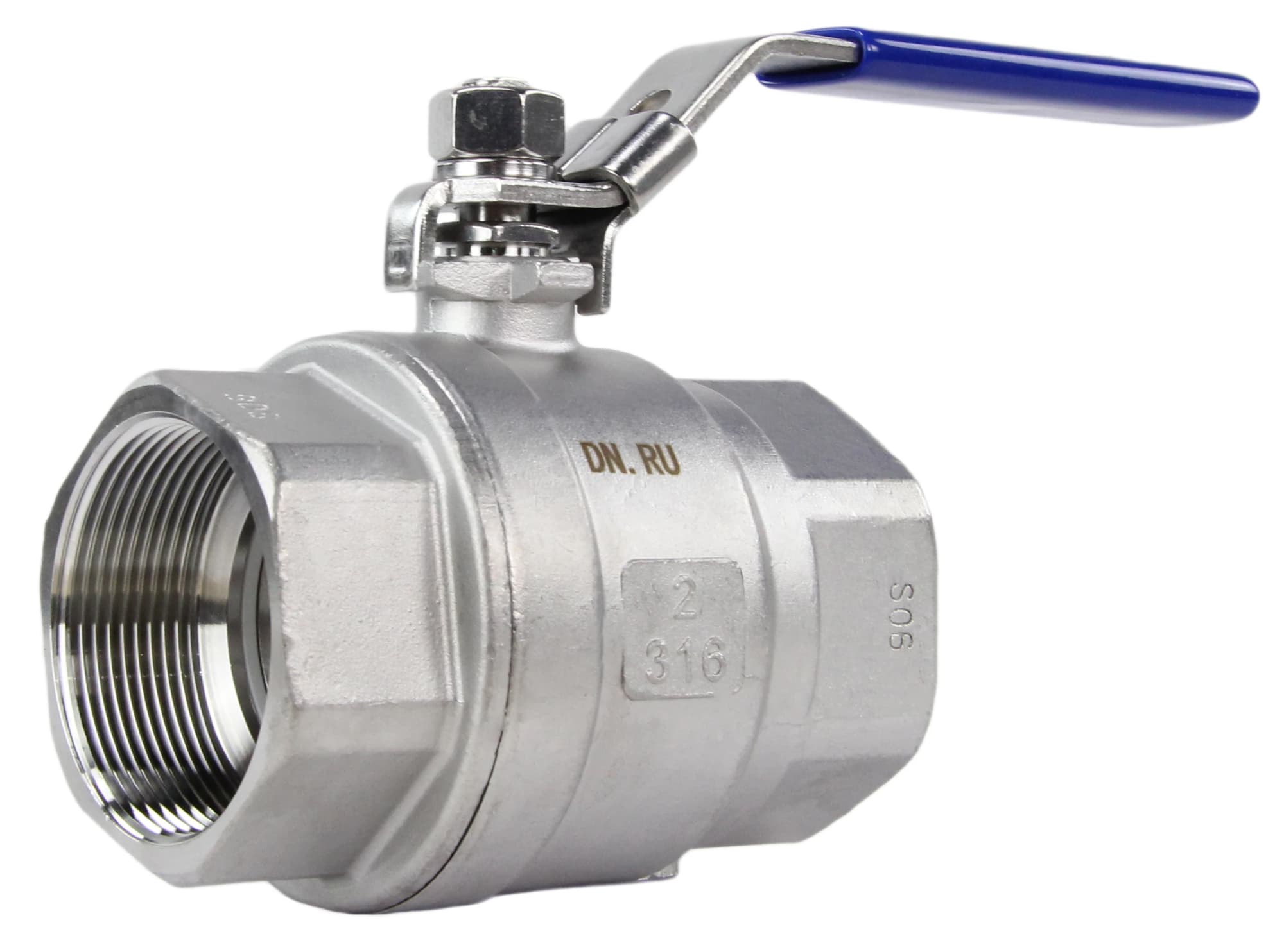 Кран шаровой 316-316-PTFE-140 Ду50 Ру140 нержавеющая сталь 316, уплотнение PTFE, полнопроходной, резьбовой, с рукояткой