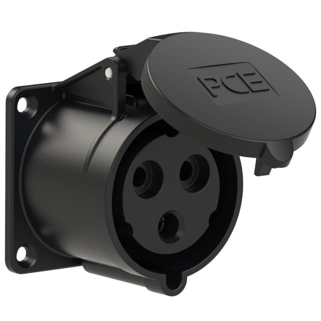Розетка встраиваемая 32А/230V/1P+N+E/IP44, черная, фланец 70x70, безвинтовое подключение