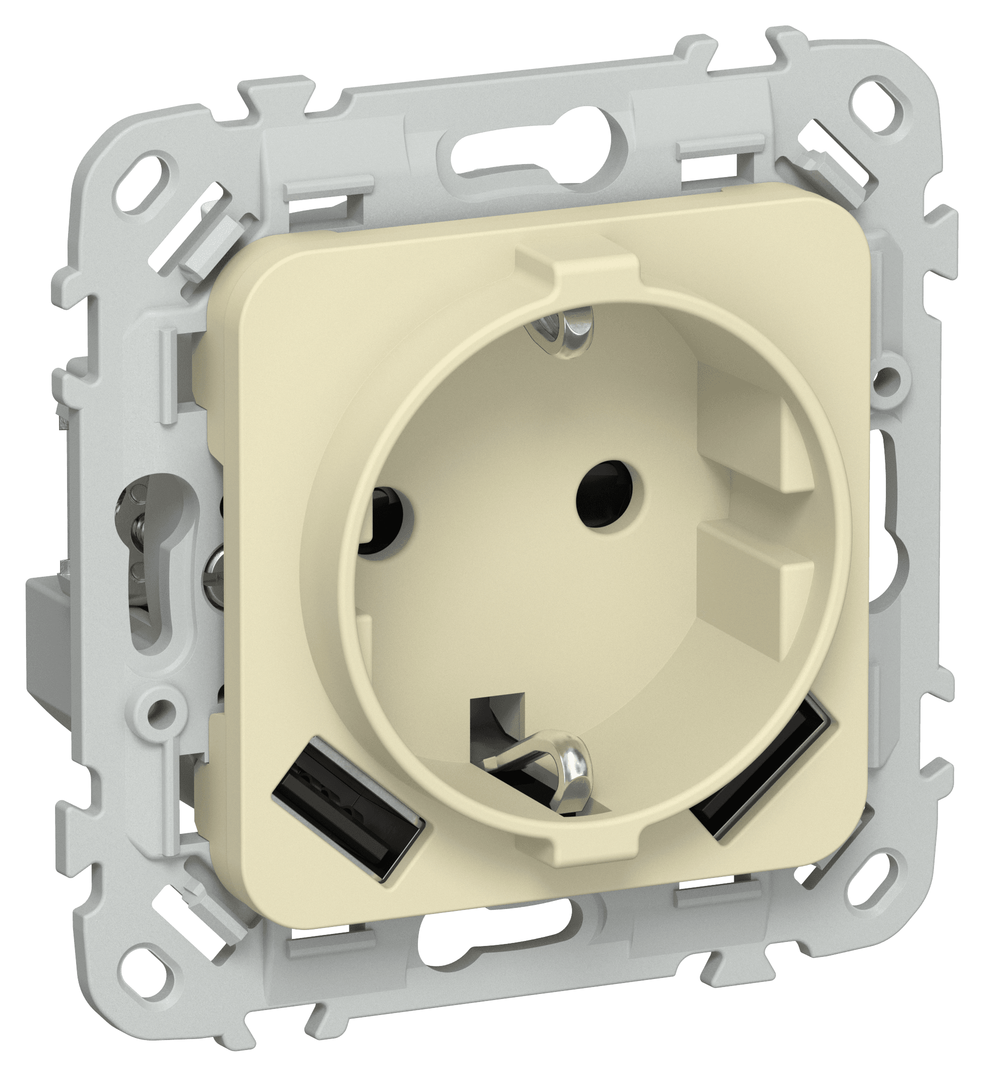FLITE Розетка 1-местная с заземлением с защитными шторками 16А с USB A+A 3,1А безвинтовое крепление РСЮша11-1-ФлН навахо IEK