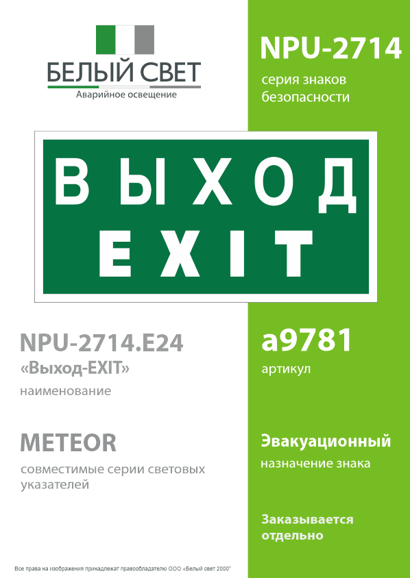 Знак безопасности NPU-2714.E24''Выход-EXIT''