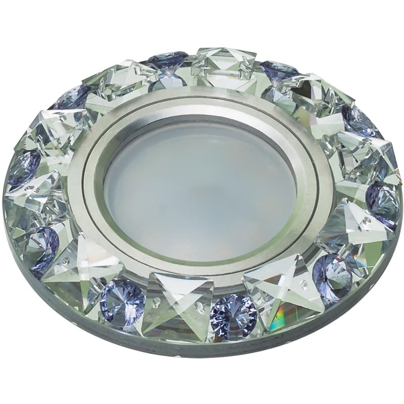 Светильник декоративный встраиваемый DLS-P123 GU5.3 CHROME/CLEAR+PURPLE без лампы металл, хром, отделка кристалл с элементами фиолетового ТМ Fametto