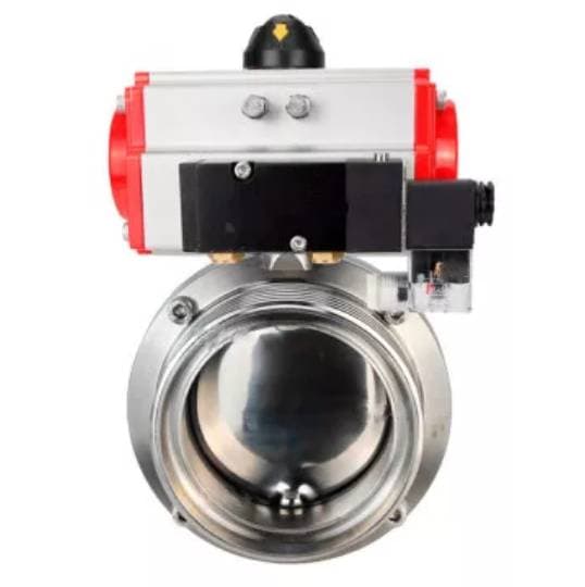Затвор дисковый поворотный 304-304-EPDM-2W-T-H Ду40 Ру10 резьбовой, пищевая нержавеющая сталь 304, уплотнение – EPDM, с пневмоприводом DA-052 и пневмораспределителем PND2-S1EM-52-1NC-J08-24VDC