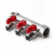 Коллектор латунный никелированный с шаровыми кранами 3 выхода, 3/4x1/2