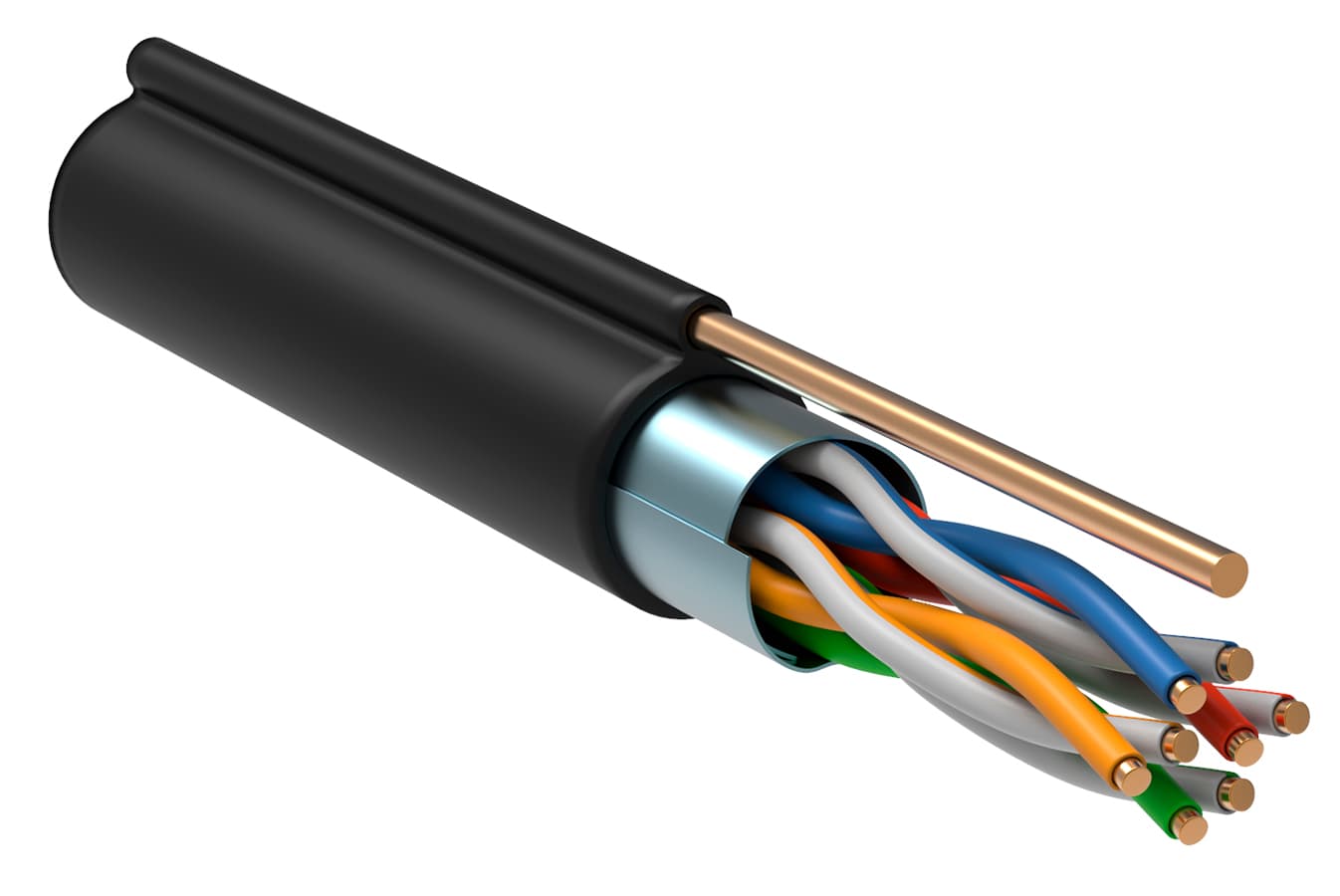 Витая пара F/UTP кат 5е 4 пары 24AWG LDPE с мет тросом 1.2мм черный 305м