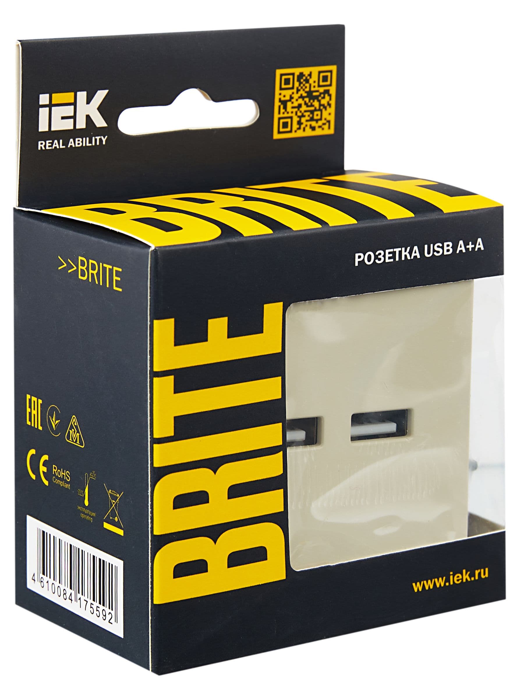 BRITE Розетка USB A+A 5В 3,1А РЮ10-1-БрКр бежевый