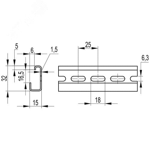 DIN-рейка 200см G1F 32х15 c отверстиями