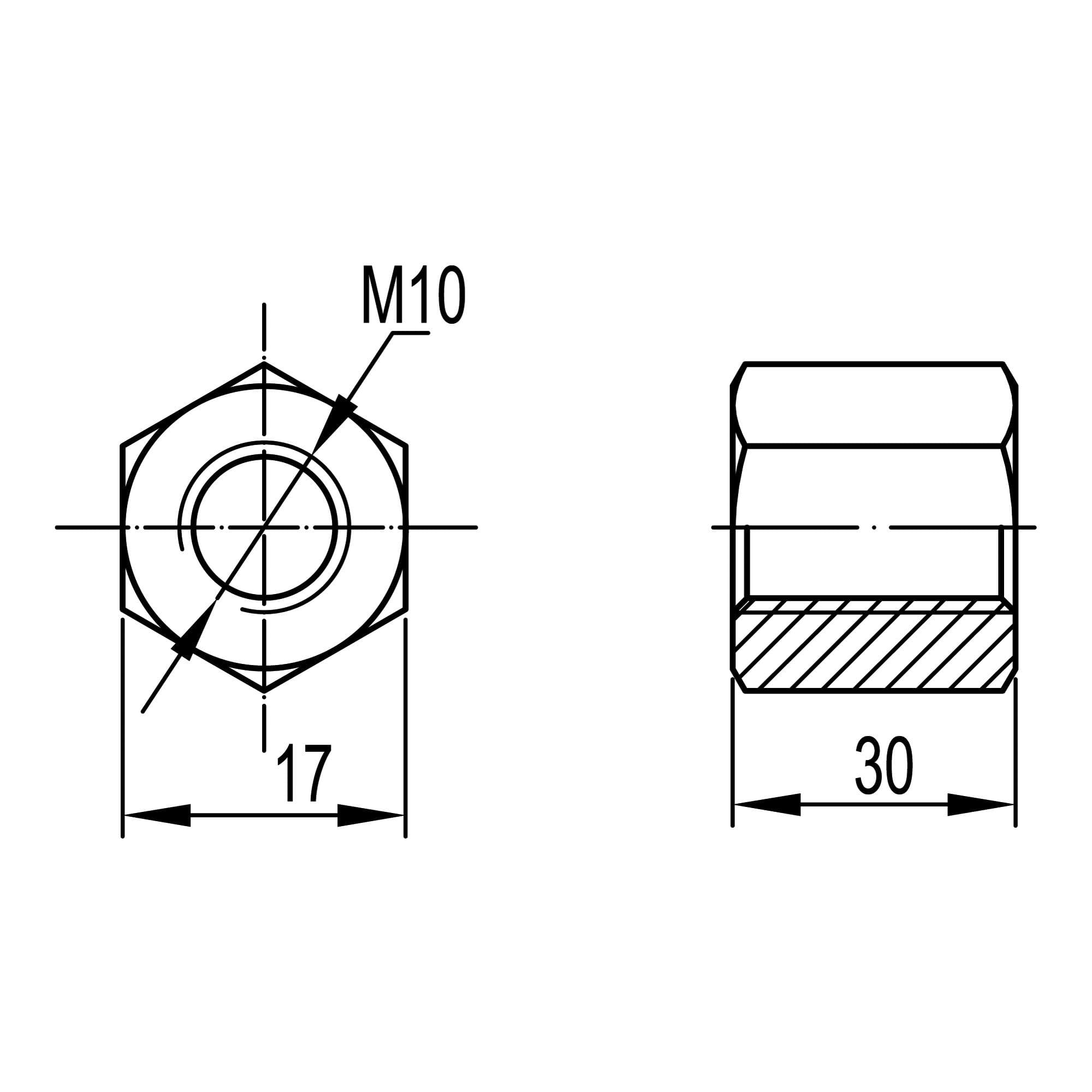 Гайка М10х30 соединительная
