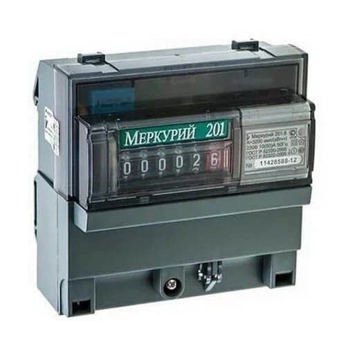 Счетчик электроэнергии Меркурий 201.6 однофазный  однотарифный, 10(80), класс точности1.0, D, ЭМОУ, импульсный выход