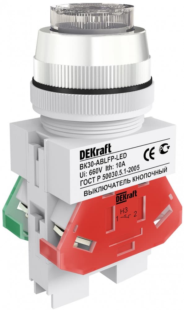 Кнопка ABLFP 30мм белая LED 220В ВK-30
