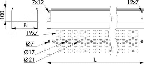 Лоток перфорированный 150х100 L3000 толщина 1,0 мм