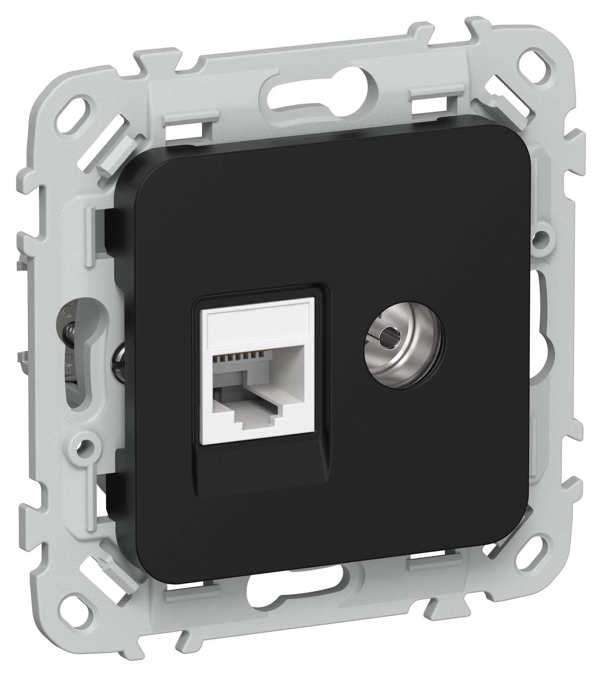 FLITE Розетка 2-местная RJ45/TV категория 6 UTP РКТВ6-2-0-ФлЧ черный IEK